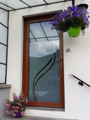 Porte d'entrée coloris chêne or avec panneau en verre modèle Vigne